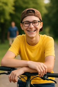 Smiling teenage boy with braces, concept of orthodontic treatment.