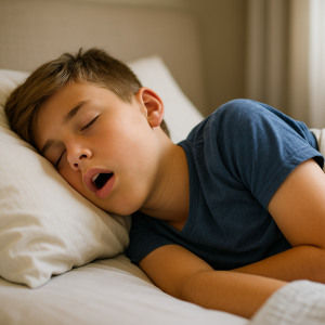 Child sleeping with airway obstruction symptoms. 