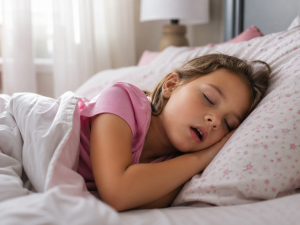 Child sleeping with airway obstruction symptoms. 