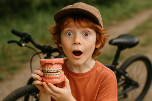 Early orthodontic treatment for children in Kissimmee- excited boy with braces